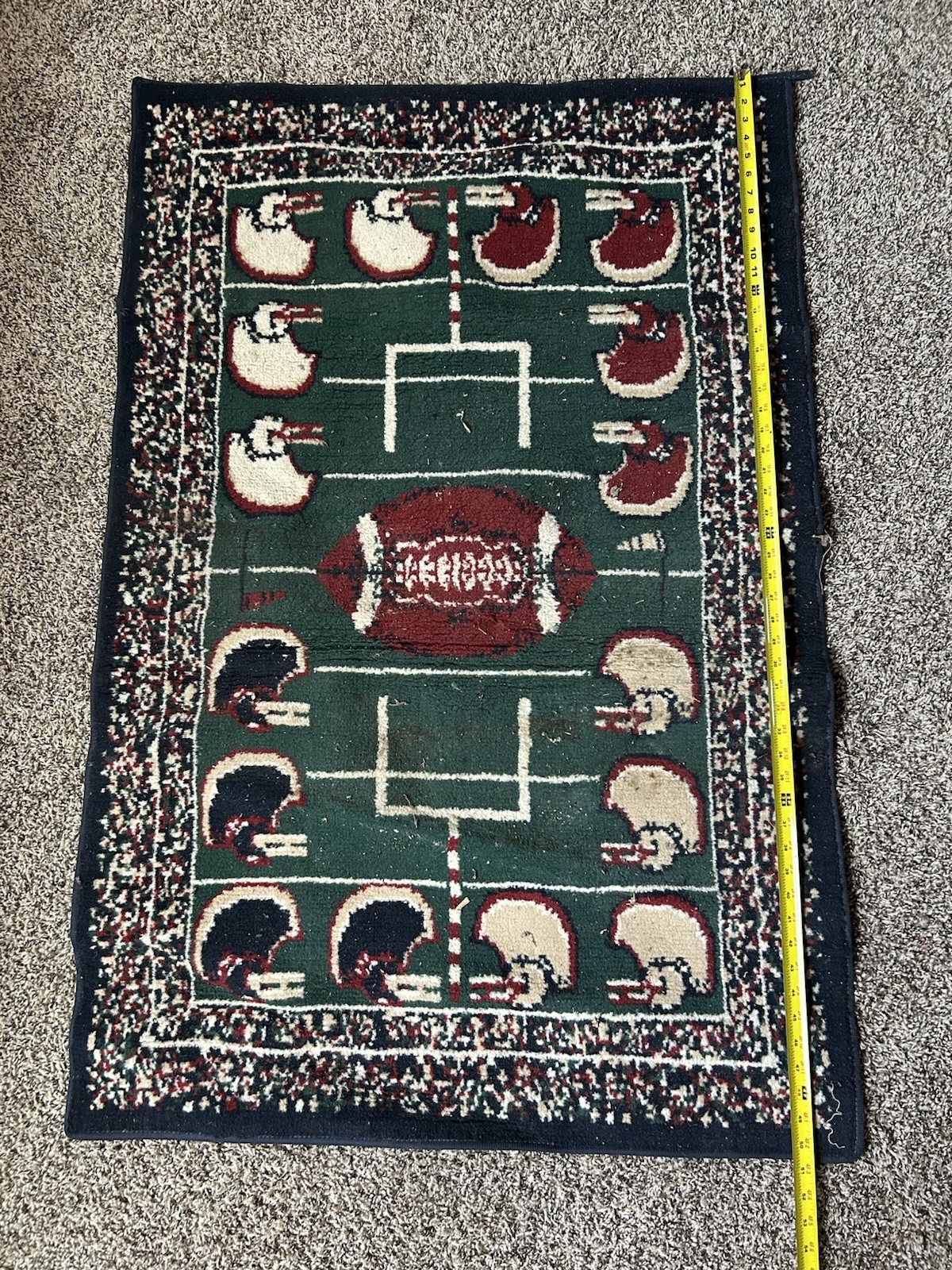 Football Field Pictorial Area Rug 24x36in Green Red White Sports Theme