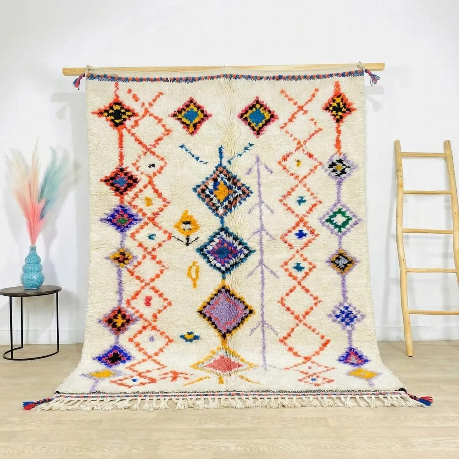 Handmade Moroccan Azilal Rug – Colorful Berber Wool Shag Rug – Large Area Rug