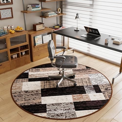 Modern Round Area Rug for Living Room, 4Ft Washable Round Rug Chocolate