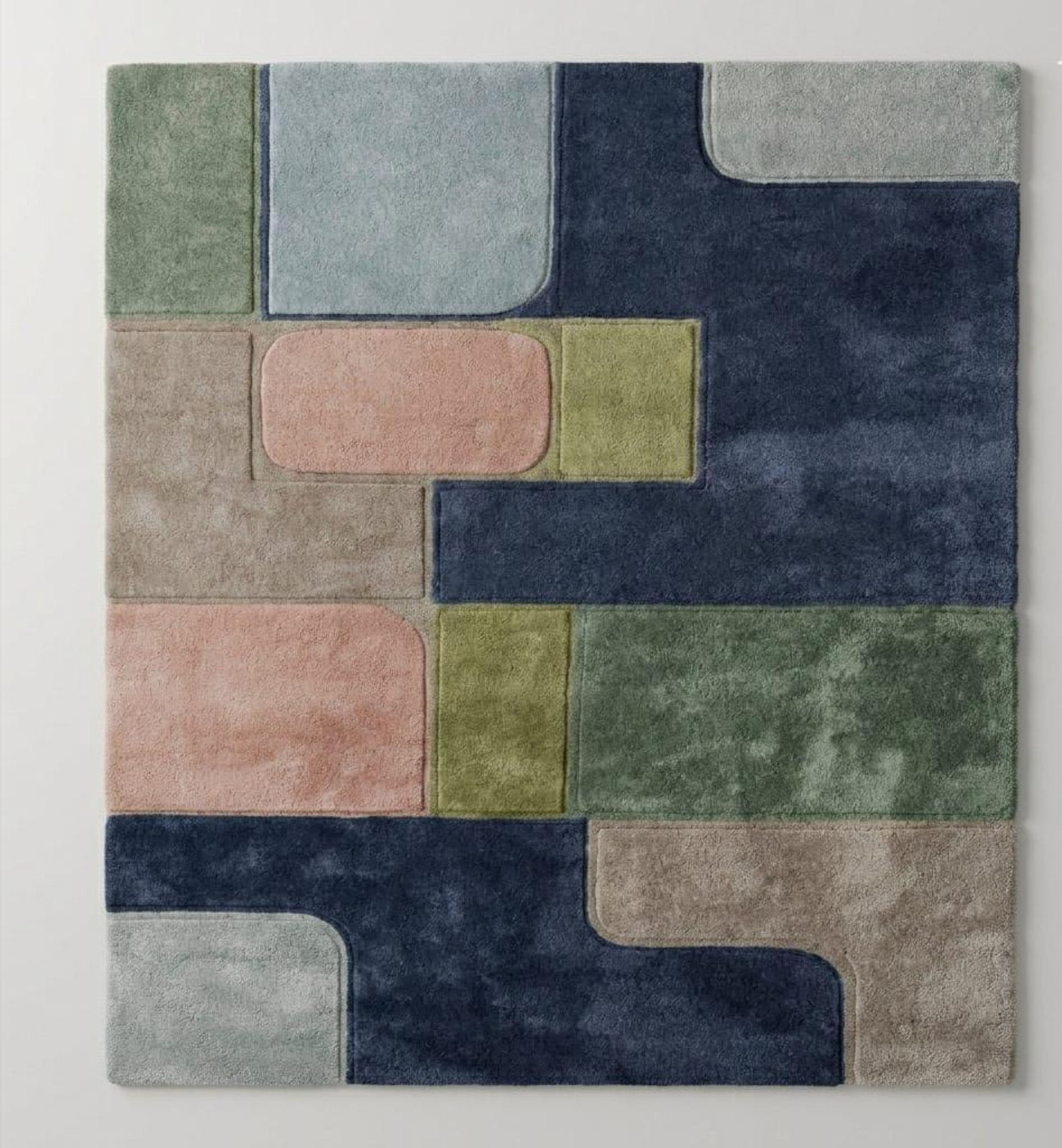 Hand-Tufted Wool Area Rug, Abstract Geometric Scandinavian Living Room Carpet