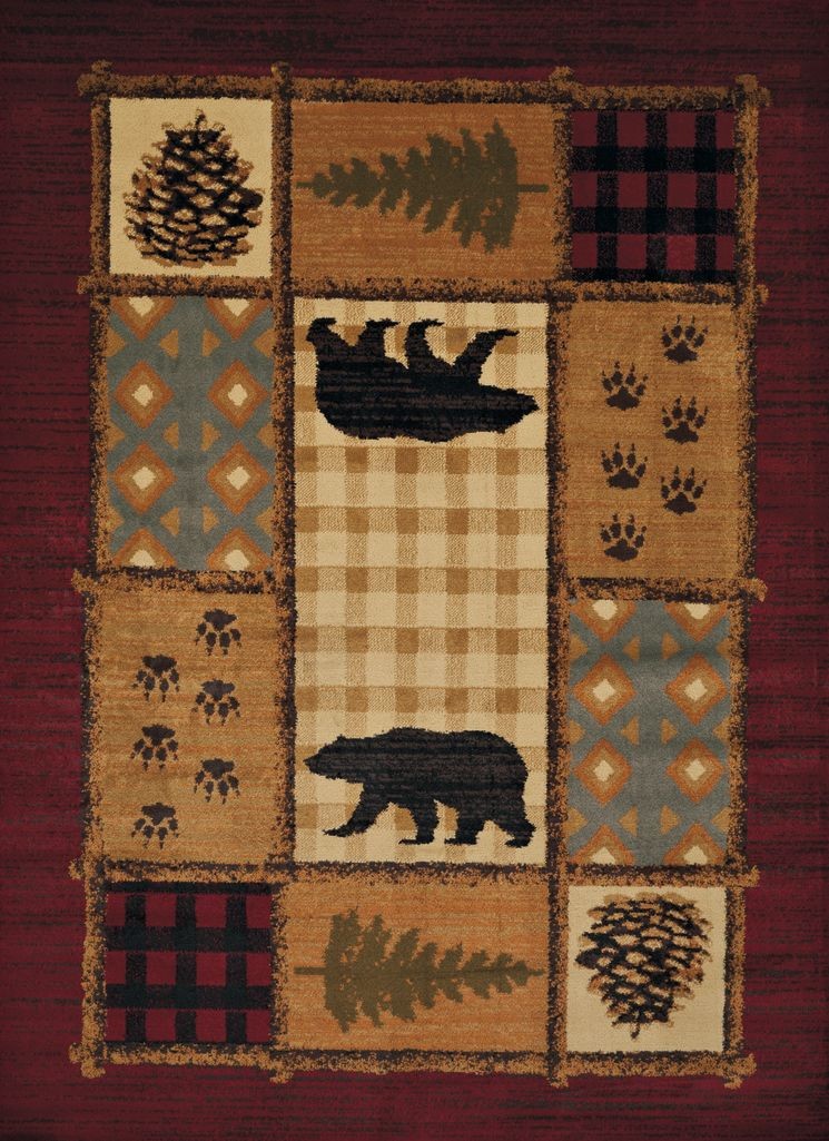 Bear Pinecone Lodge Cabin Rustic Area Rug **FREE SHIPPING**