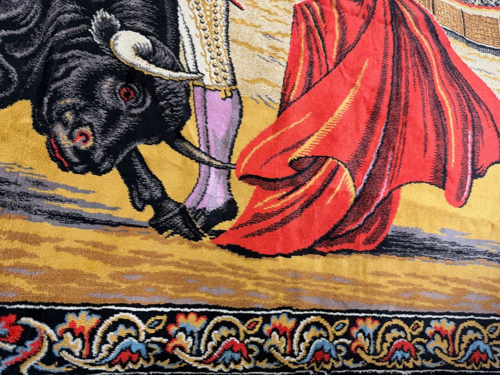 Vintage Bull Fighting Matador Scene Rug Carpet Wall Hanging Tapestry Retro Italy