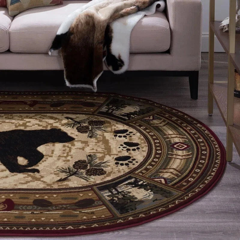 Oval Southwestern Area Rug 5×7 Lodge Cabin Rustic Black Bear Country Farmhouse
