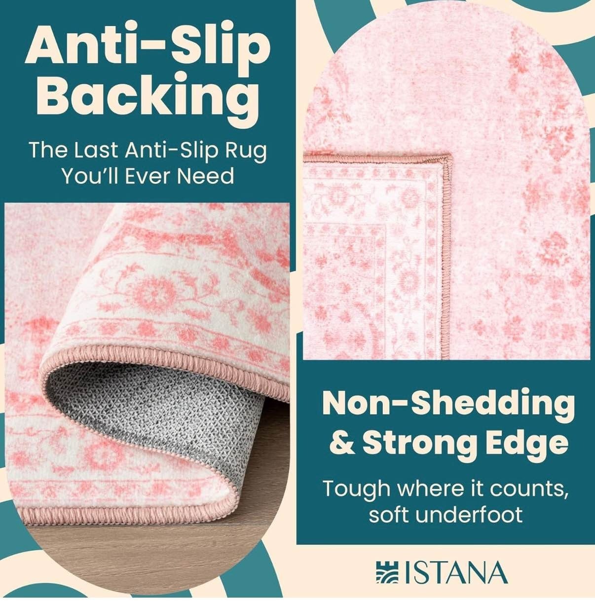 Istana 10×14 Pink Living Room Area Rug Foldable Machine Washable Stain-Resistant
