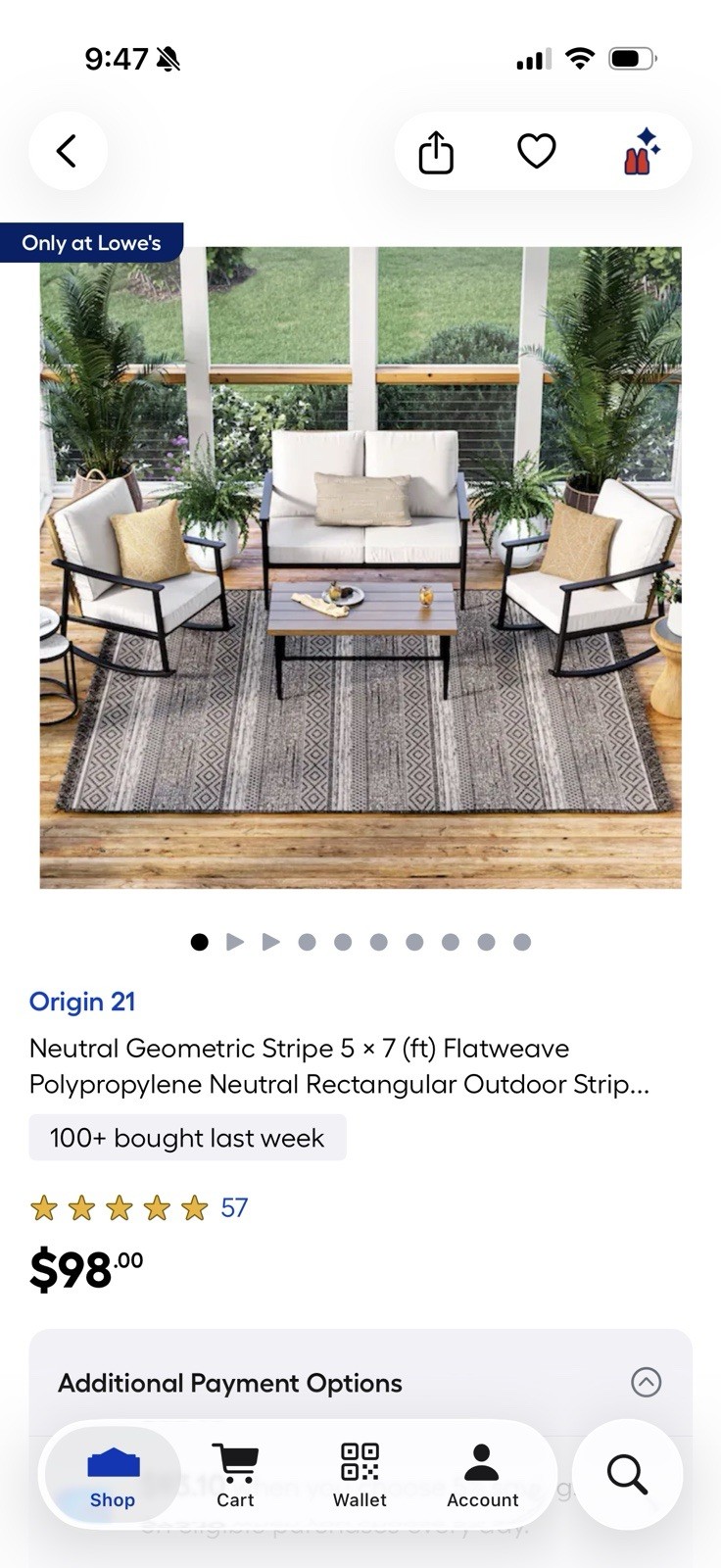 Origin 21 Neutral Geometric Stripe 5 X 7 Ft Flatweave Polypropylene Neutral
