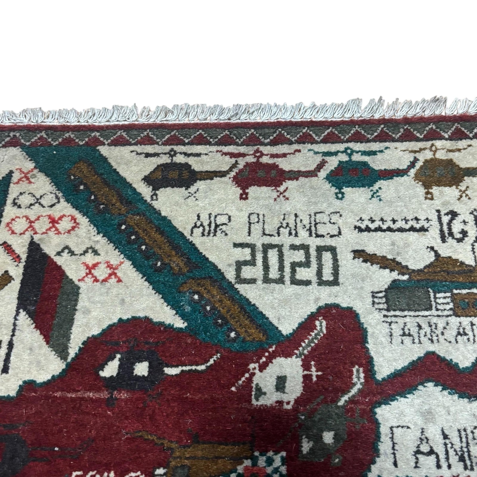 Afghan War Rug Woven Area Carpet 2020 Airplanes Tanks Map Made in Afghanistan