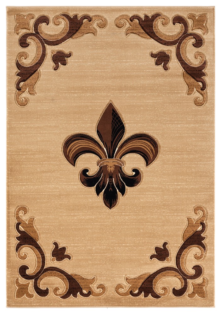Beige Flur De Lis Solid Scrolls Floral Door Mat 2050 11726 – Aprx 1′ 10″ x 2′ 8″