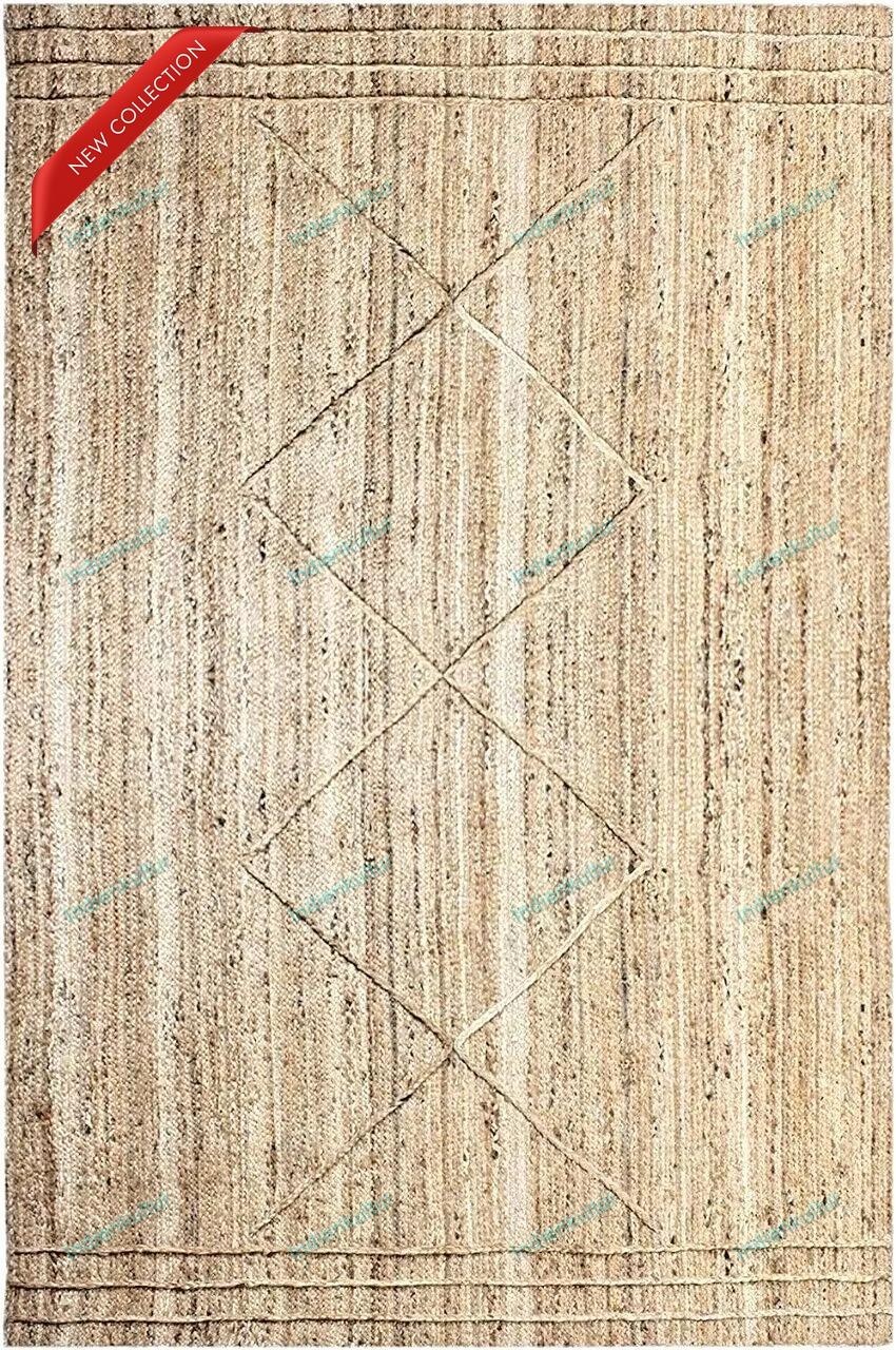 Art Deco Area Jute Hand Woven Rugs 4 x 7 Feet Handmade Indian Carpet