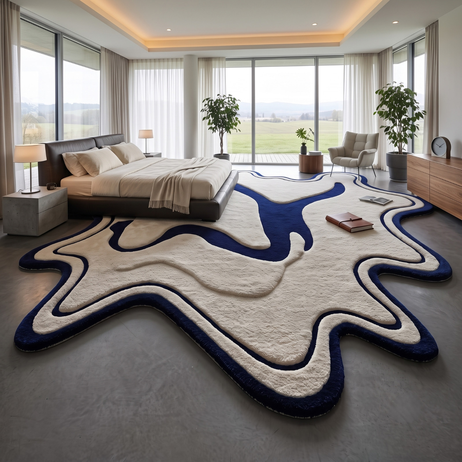 8×10 Hand Tufted Wool Area Rug Blue Modern Irregular Designer Carpet Living Room