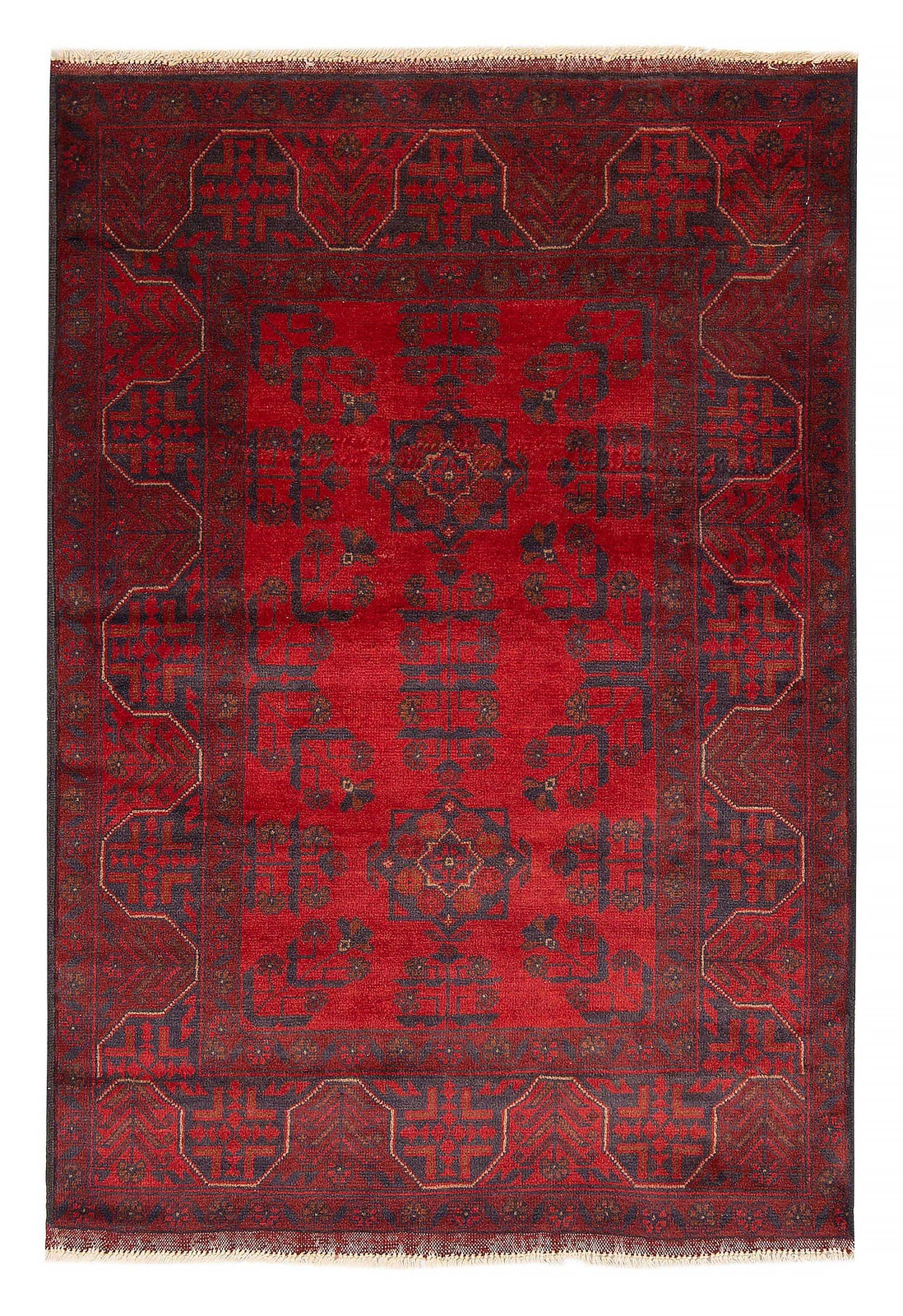 Traditional Hand-Knotted Geometric Carpet 3’4″ x 4’11” Oriental Wool Area Rug