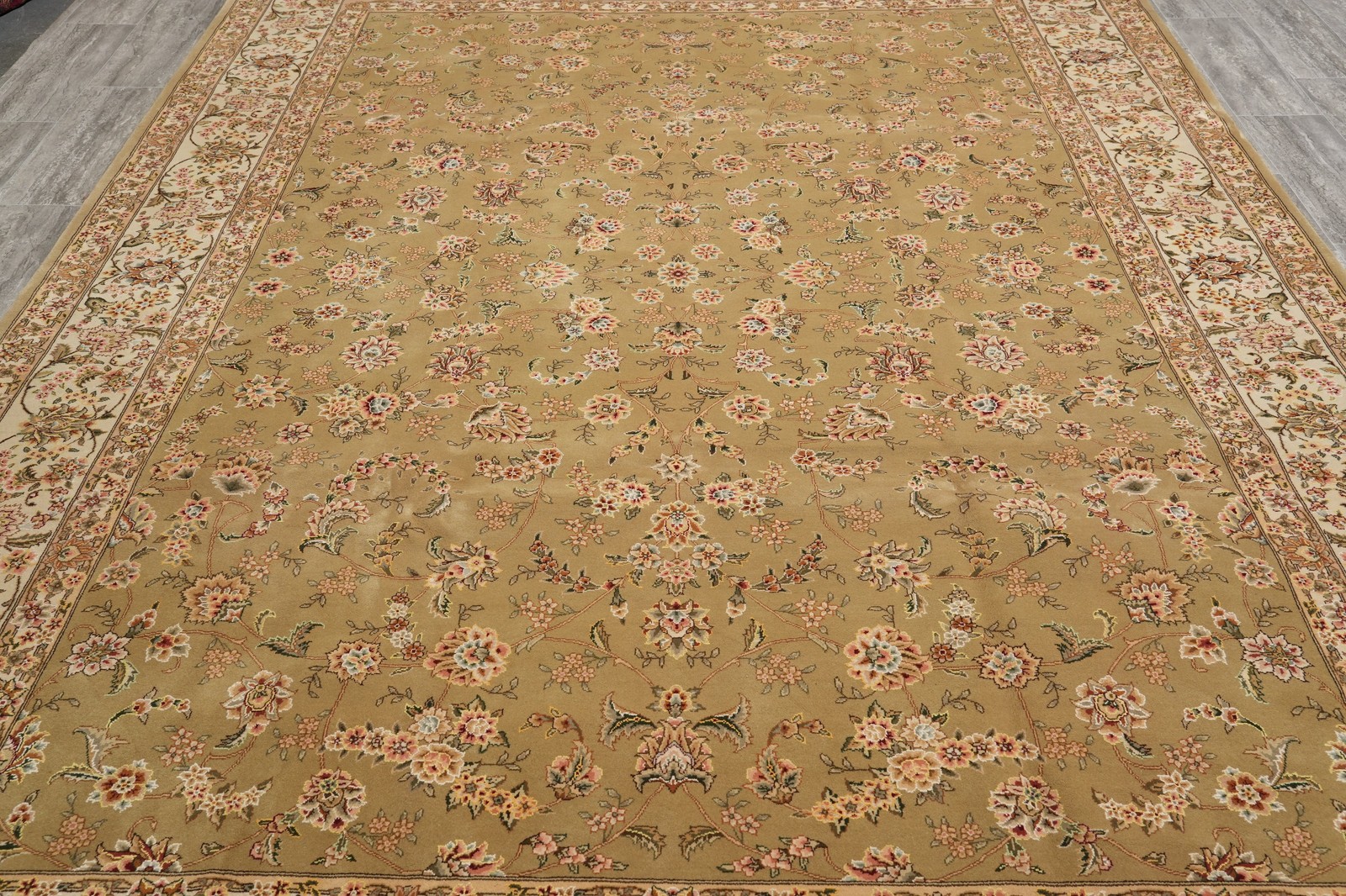 8.6 x 11.6 Wool and Silk Quality Handmade Rug Green Gold #F-4414