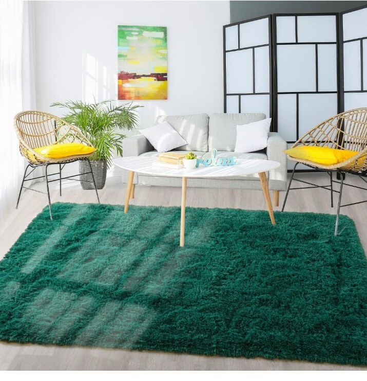 Shag Soft Area Rugs for Bedroom Deep-Green, 3’x5′ Rug, Fluffy Rug for Living Roo