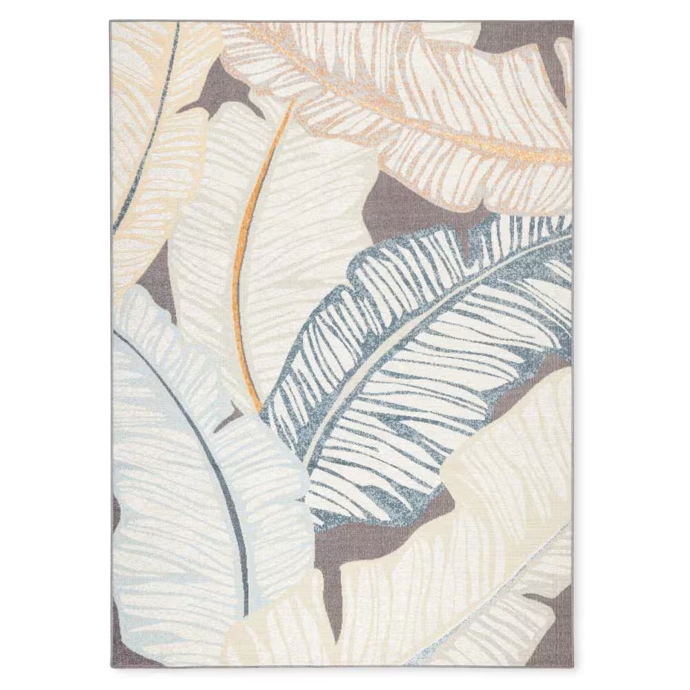 Cay Palm Fronds Dark Grey 8 Ft. X 10 Ft. Indoor Outdoor Area Rug