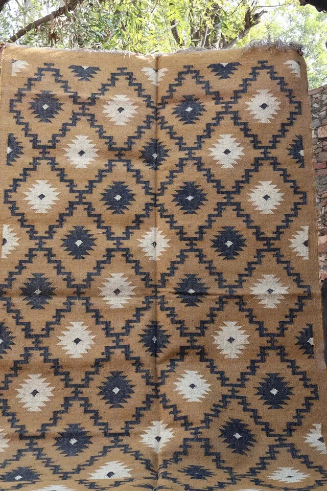 Rug Wool Kilim Handmade Carpet Southwest Navajo Yellow Vintage Custom Area Rugs