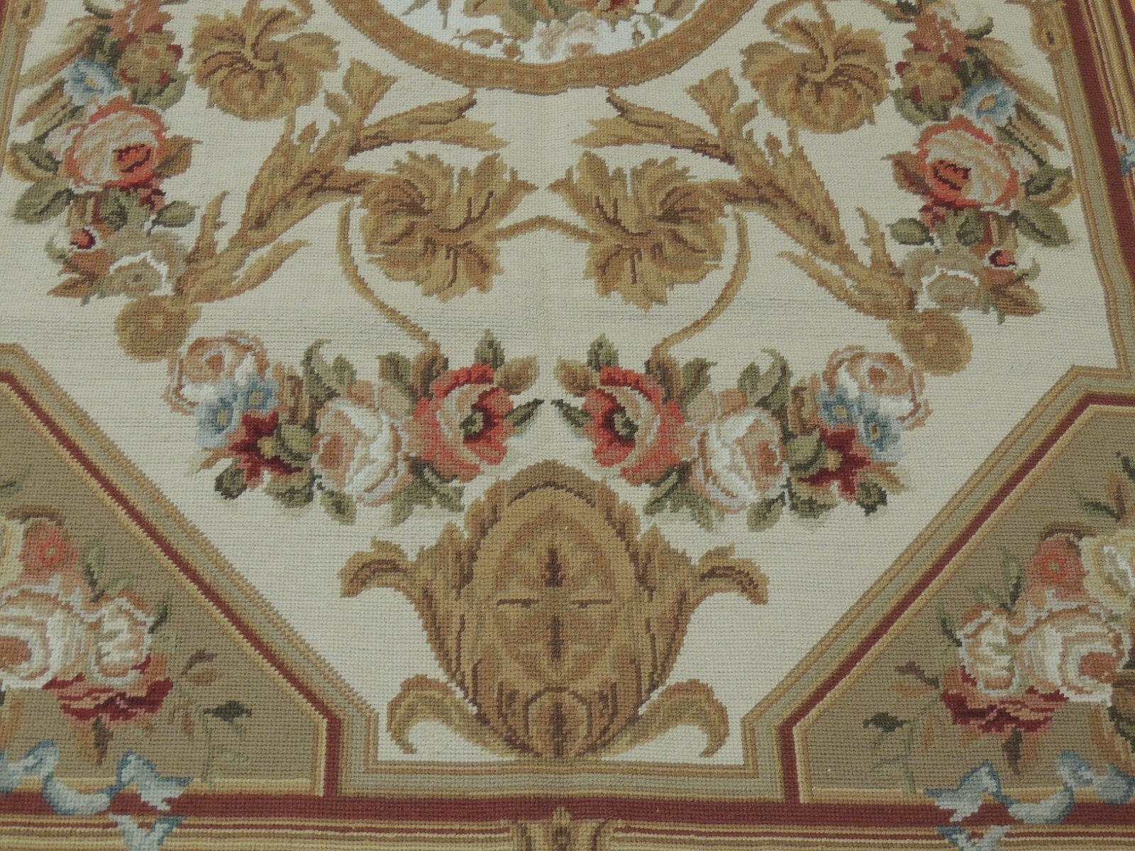 3×5 French Aubusson Needlepoint Area Rug Floral Beige Gold Blue Rust wool