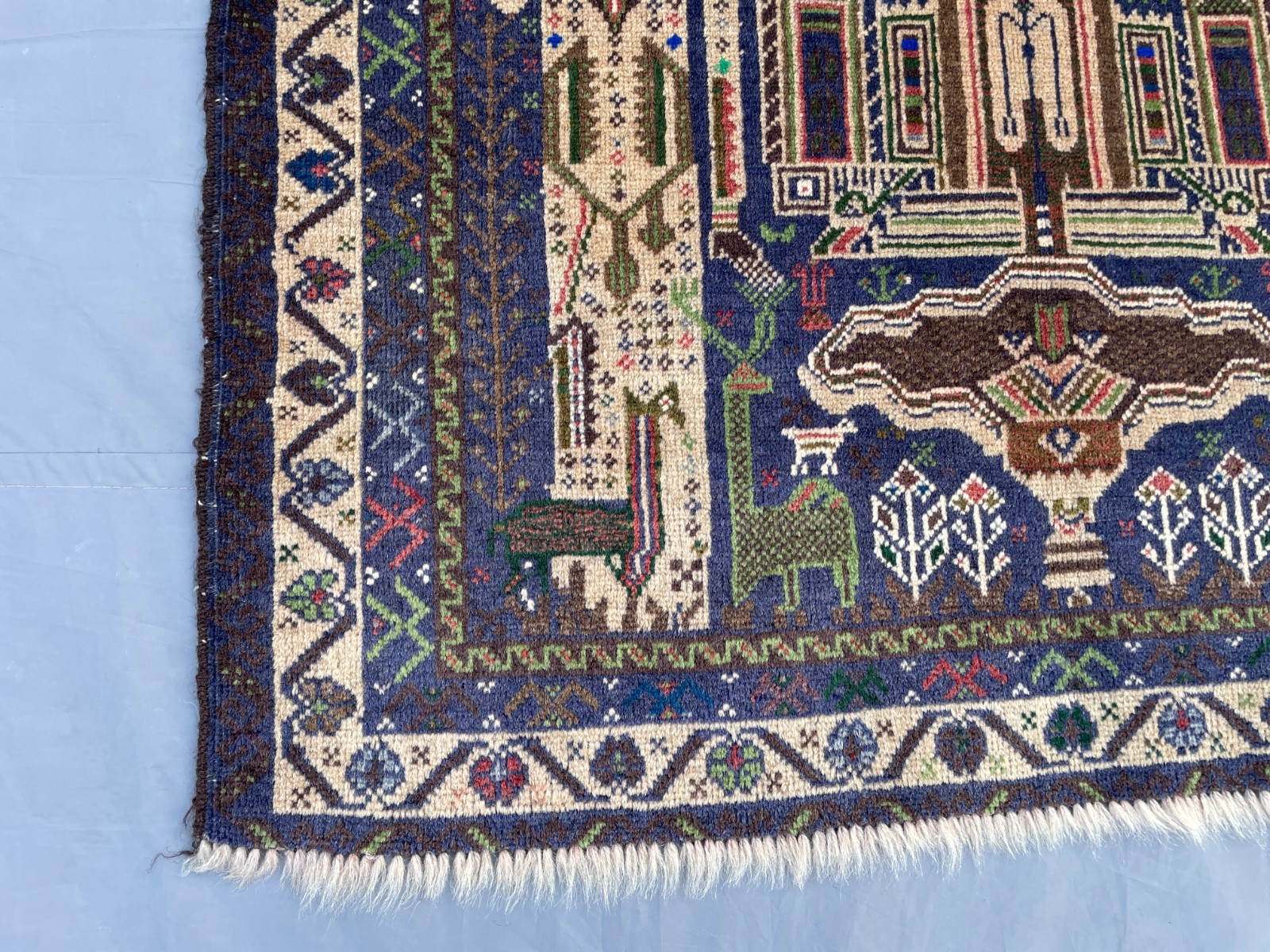 3×4 Handmade Baluchi Pictorial Rug Tribal Wool Carpet Mosque Animal Design Decor