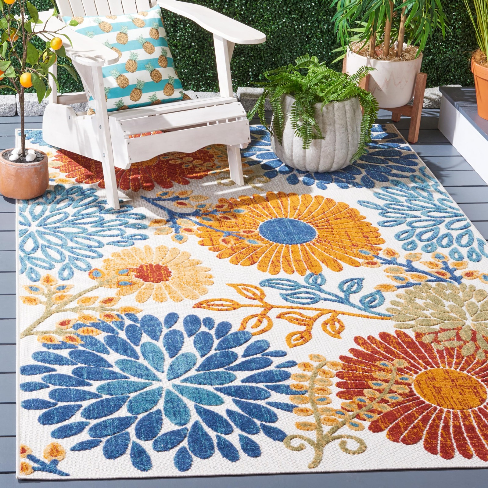 Washable Rug Outdoor Cabana Collection – 4′ x 6′, Cream & Red, Non-Shedding &…