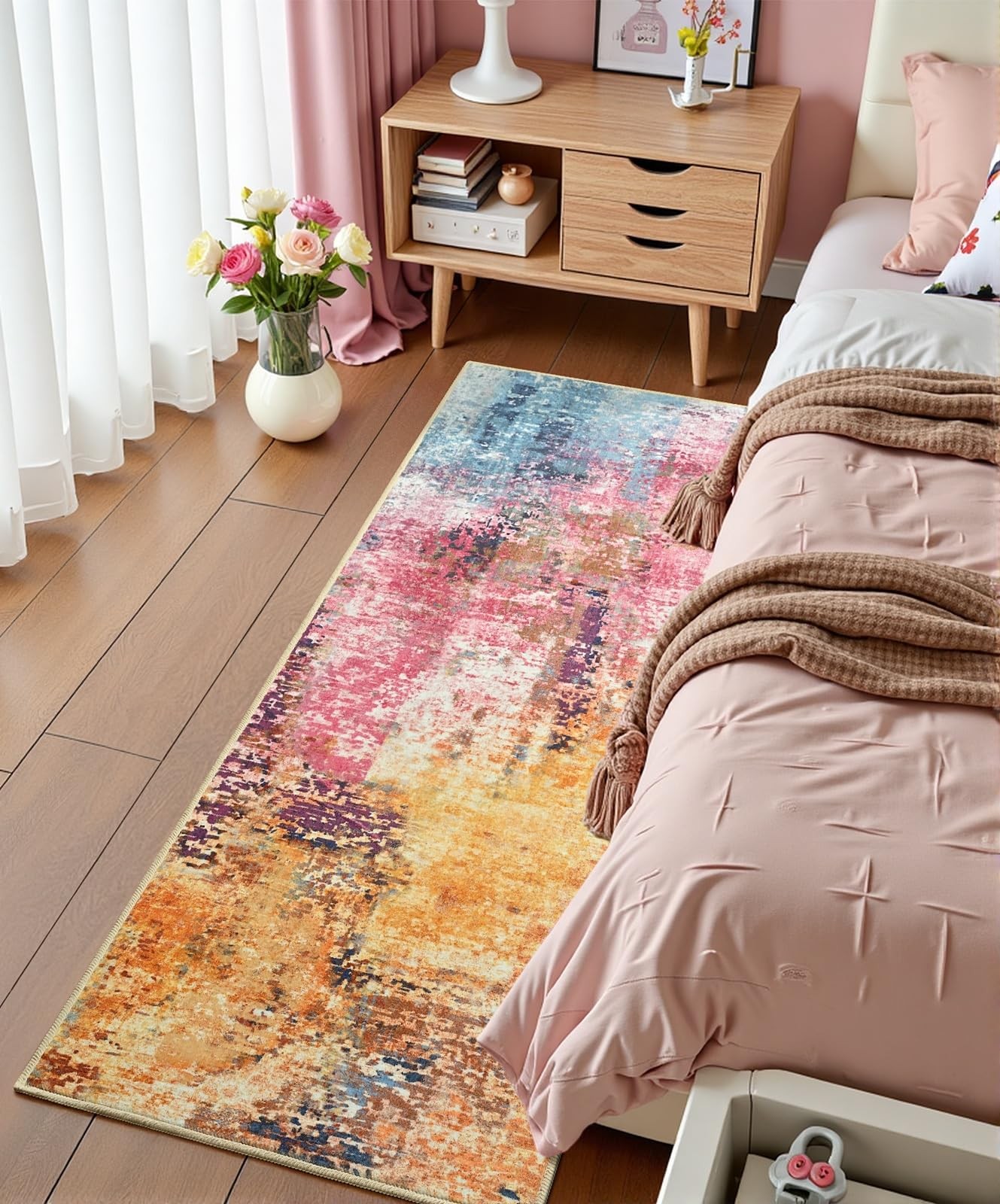 Colorful Washable Runner Rug for Bedroom, Abstract Non-Slip Soft Entryway Rug…