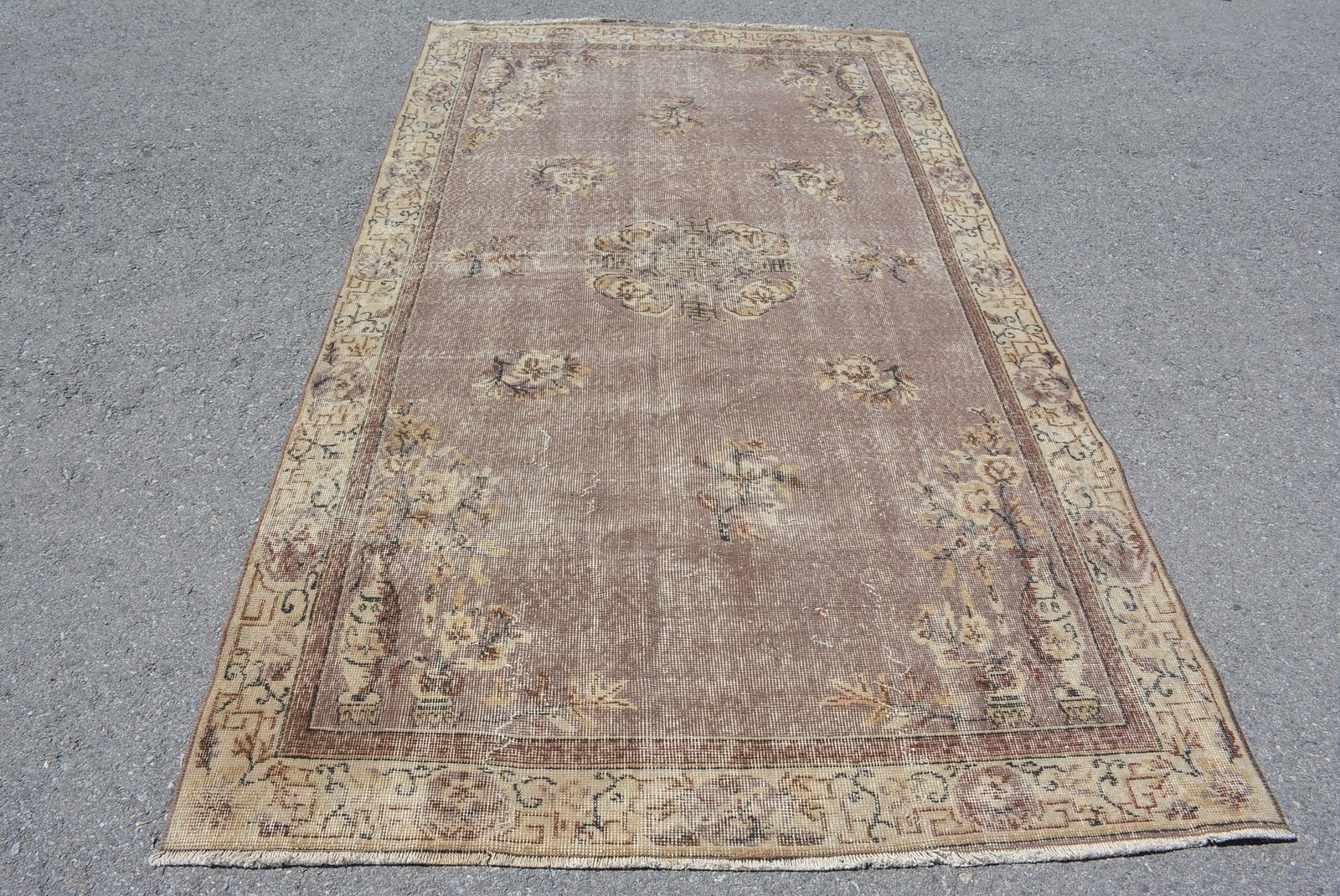 Turkish Large Rug 5×8,9 ft, Brown Moroccan Vintage Wool Rug