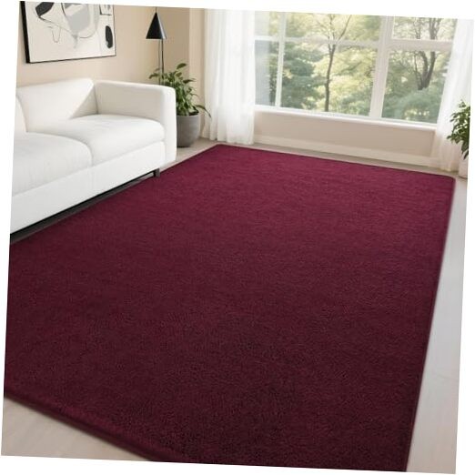 Modern Area Rugs for Living Room Bedroom, 4×6 Burgundy Red Thickened Memory
