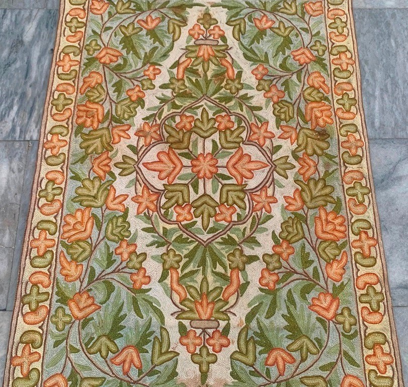 Vintage French Style Aubusson Medallion Design Chain stitch Rug 2x3ft Free Ship