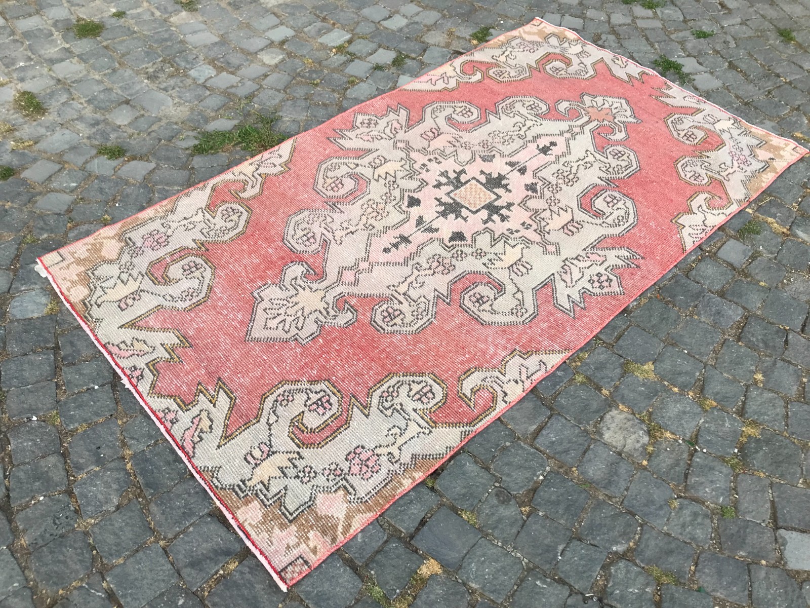 Bohemian Area Rug Handmade Wool Rug Turkish Vintage Traditional Rug 3,8 x 6,8 ft