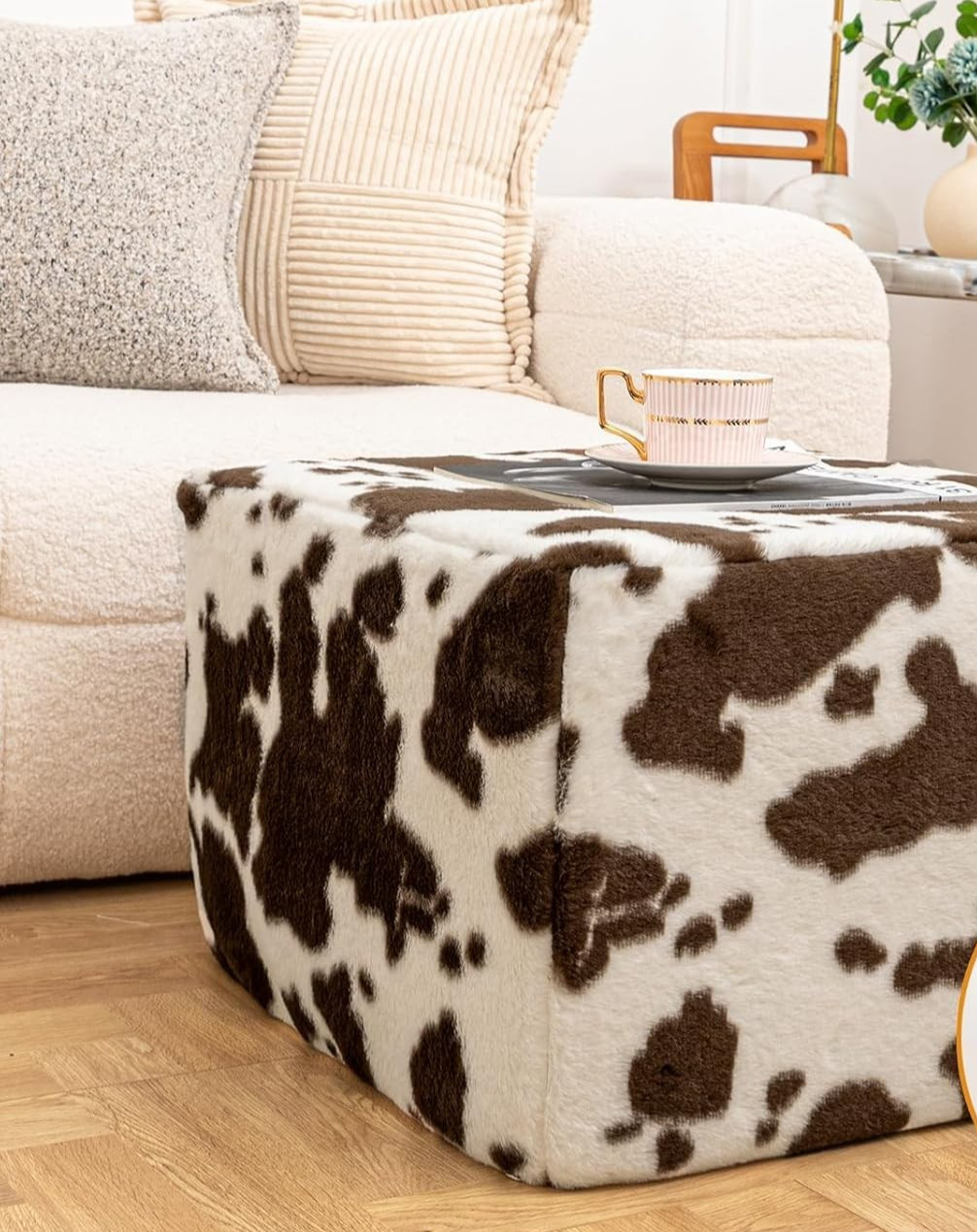 20x20x14 Inches Fluffy Square Pouf Ottoman – Plush Furry Boneless Ottoman Foot