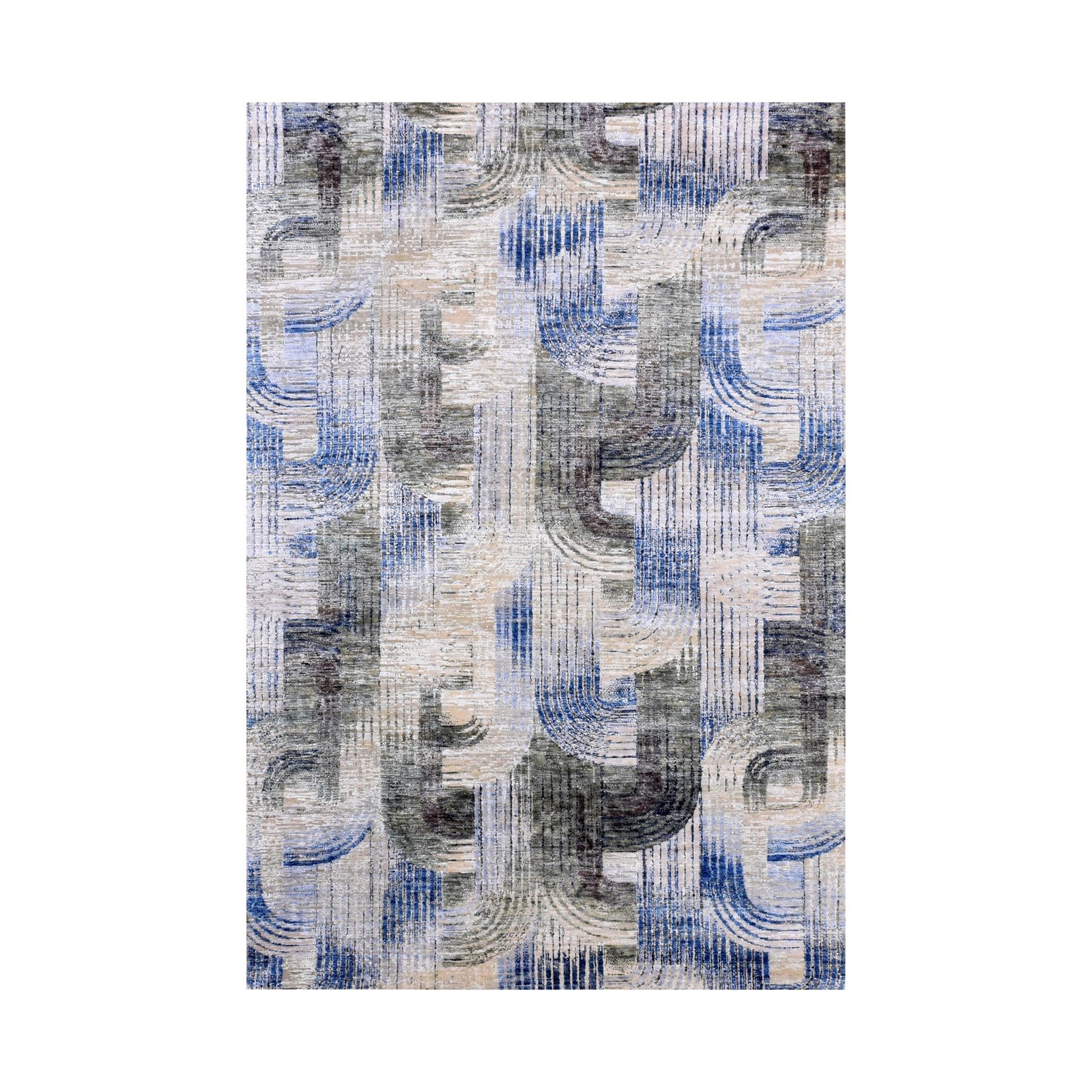6’x9′ THE INTERTWINED PASSAGE Hand Knotted Silk with Textured Wool Rug R75128