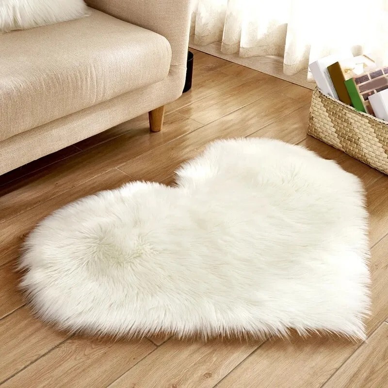 30x40cm Heart Shaped Fluffy Rug Shaggy Faux Wool Carpet Sofa Cushion Bedroom