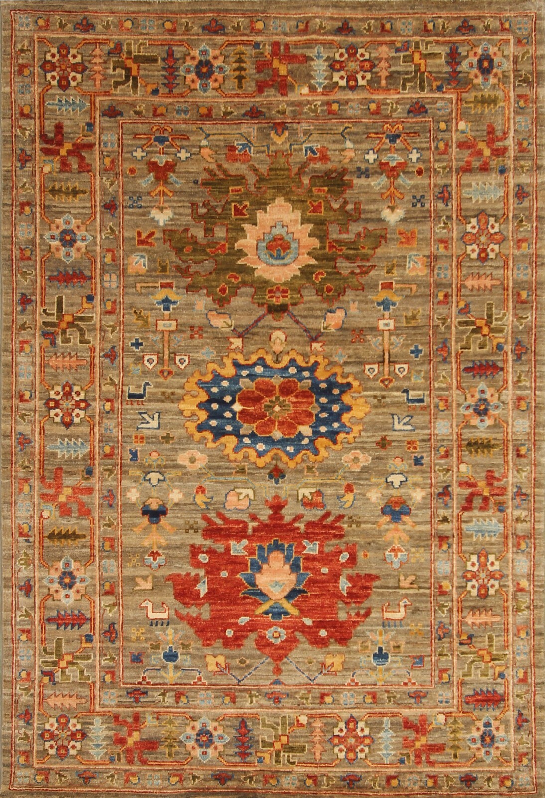 4×6 Gray Traditional Afghan Hand Knotted Wool Oriental Area Rug
