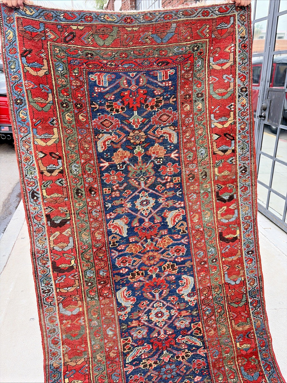 Auth: 19th C Antique Bijar Runner Rare Kurdish Beauty Organic Blue 4″X18′