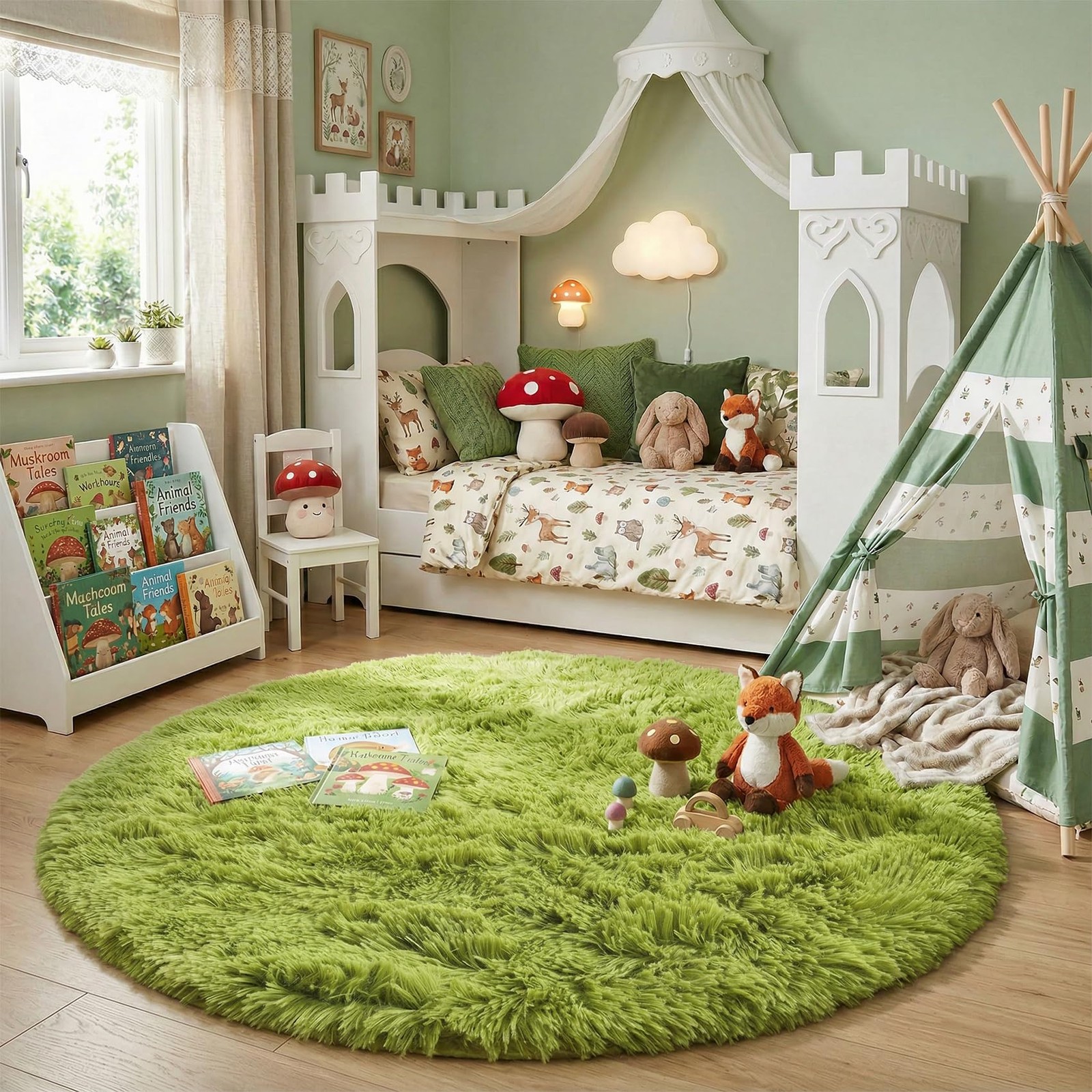 Grass Green Round Rug 4Ft for Bedroom, Fluffy Shag Circle Area Rugs for Kids …