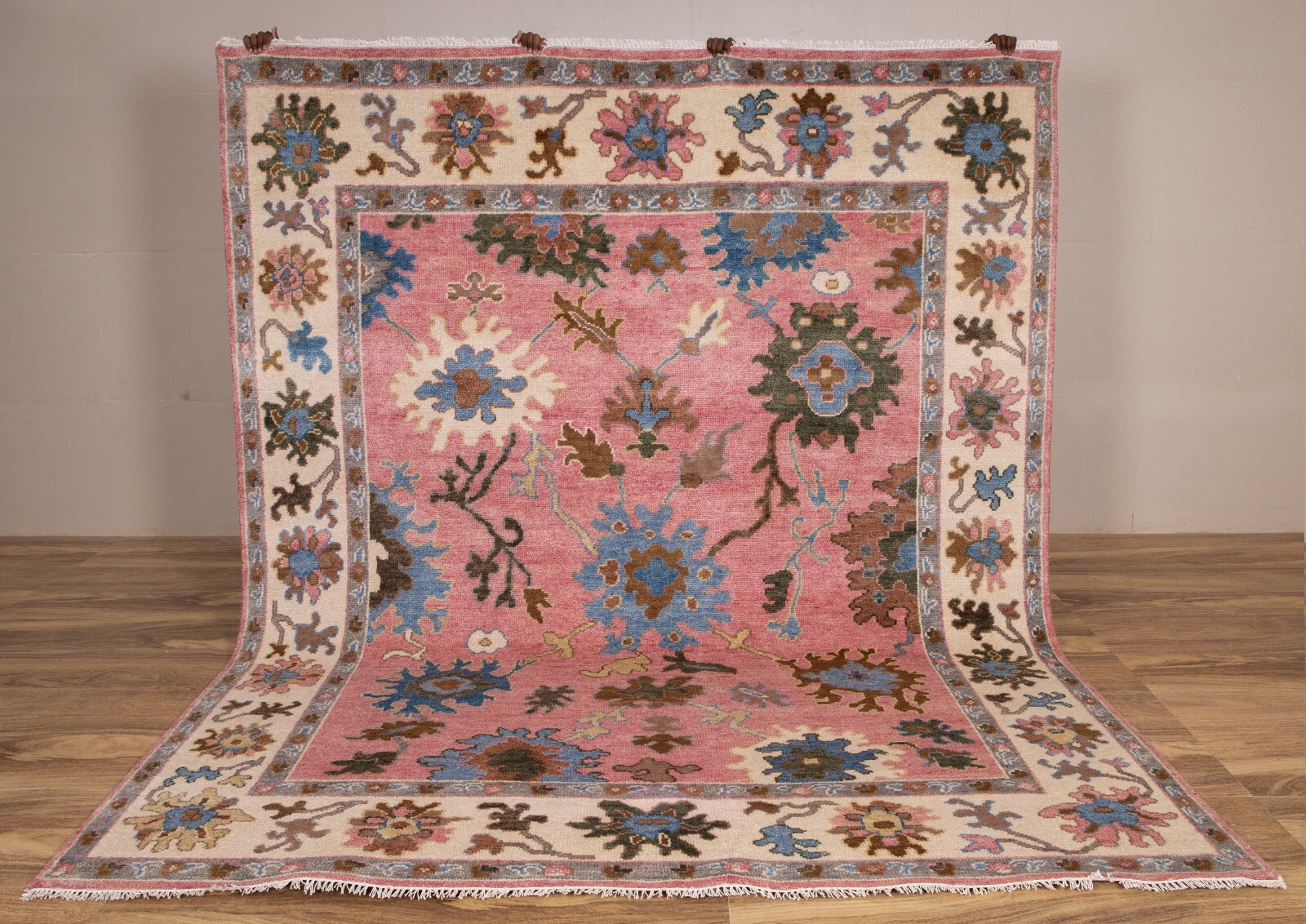 8×10 Pink Cream Colorful Fine Quality Hand-Knotted Angora Wool Oushak Rug