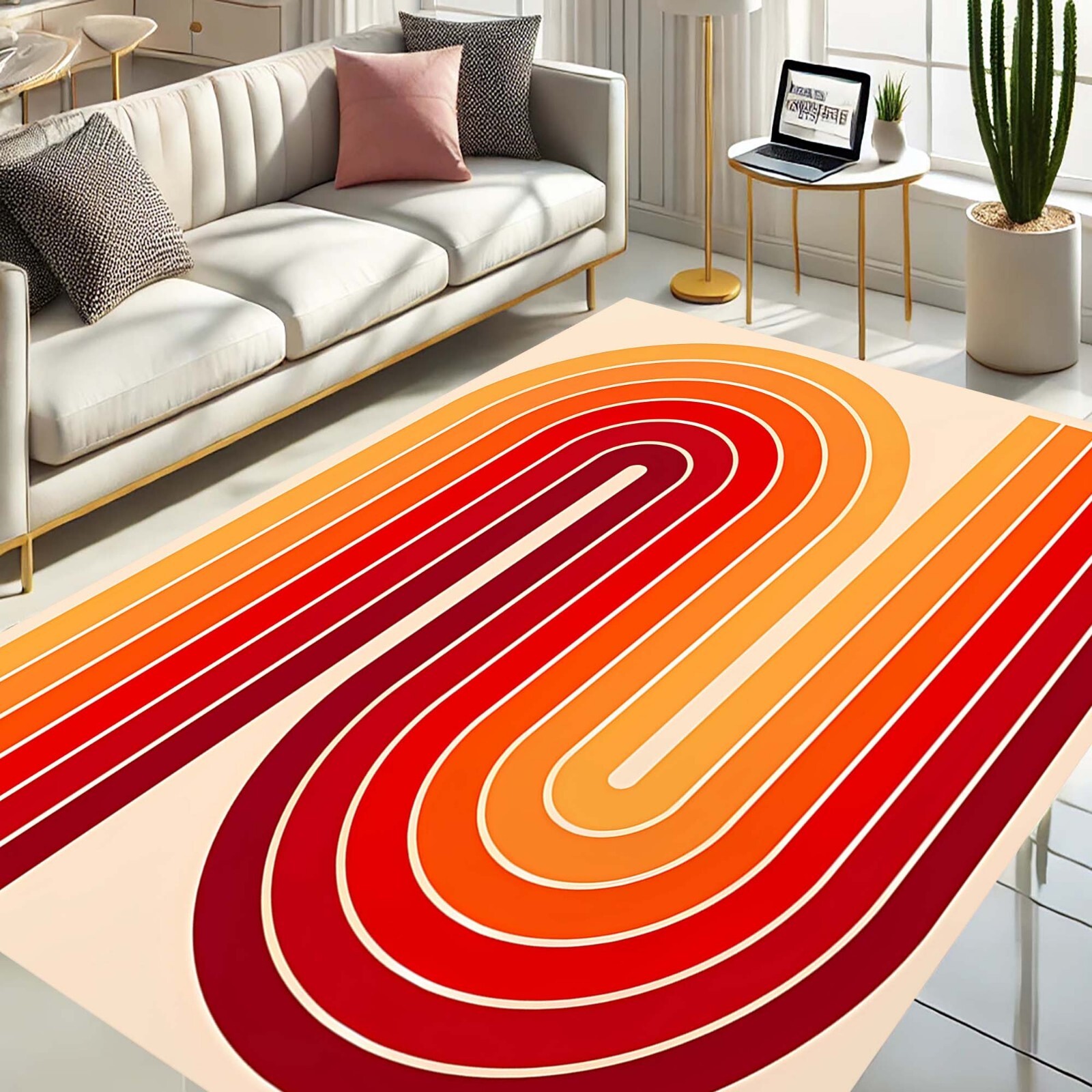 Retro Area Rug, Modern Floor Mat, Colorful Carpet, Abstract Rug, Geometric Mat,