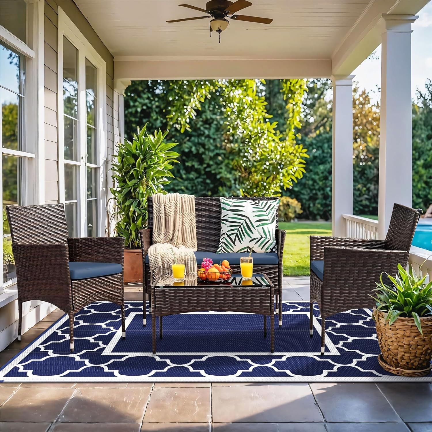 GENIMO 6′ x 9′ Outdoor Rug Waterproof for Patio Decor, Foldable Reversible Pl…