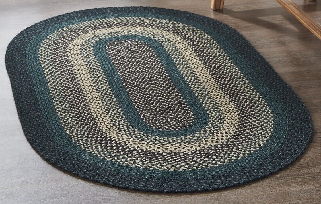 Eco-Friendly Oval Braided Rug Green Country Farmhouse w/ Nonslip Pad Pine Grove