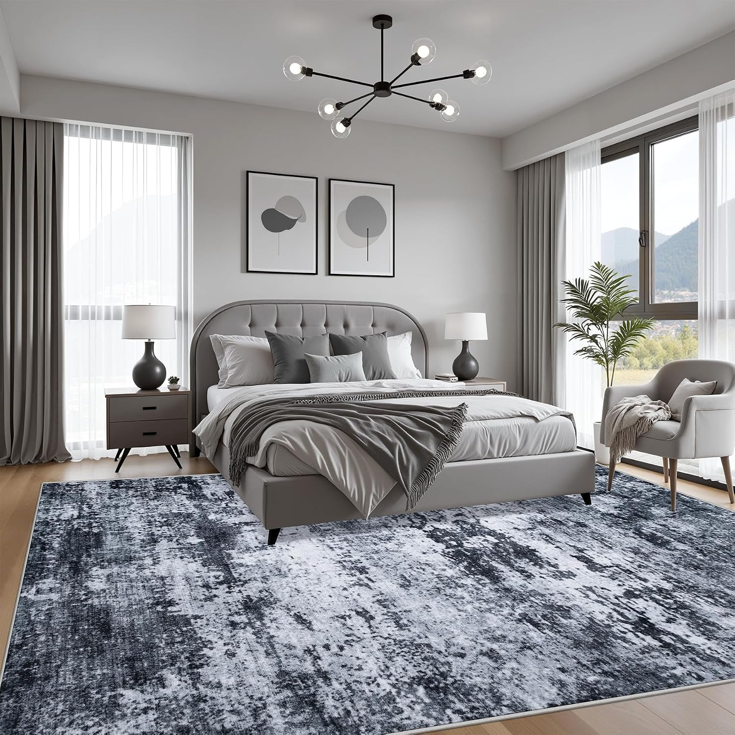 5X7 Area Rug Living Room Rug: Washable Modern Abstract Soft Thin Rug Indoor Floo