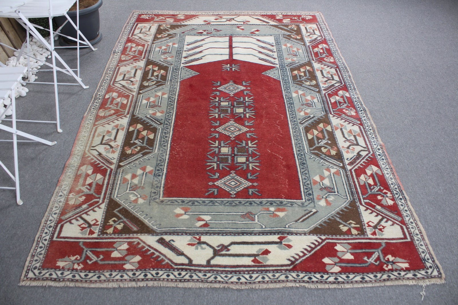5,5×8,3 ft Large Turkish Rug, Vintage Rug, Red Green Oriental Wool Rug