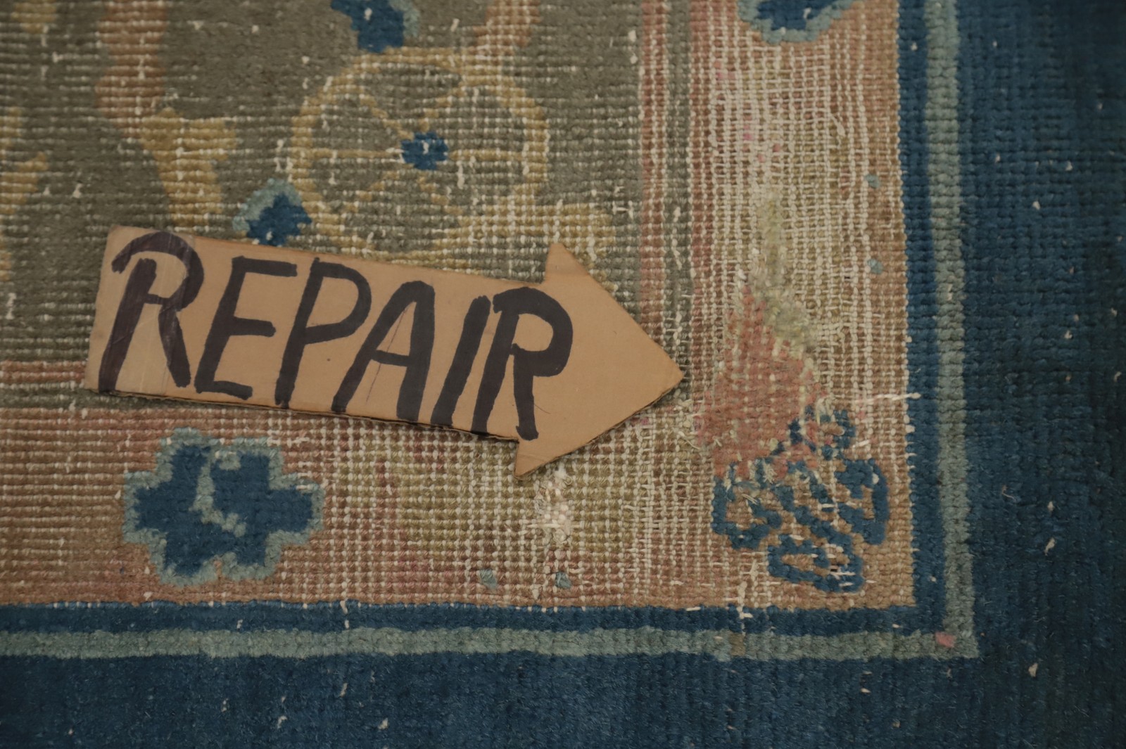 Antique Art Deco Area Rug 9×10 Chinese Vegetable Dye Pre-1900 Blue Carpet