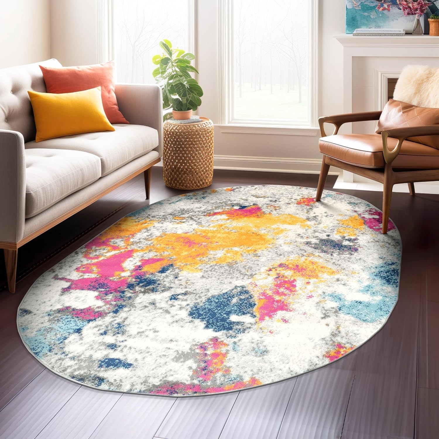 Modern Abstract Oval Area Rug for Living Room Kitchen Dining 5 x 7 Multi