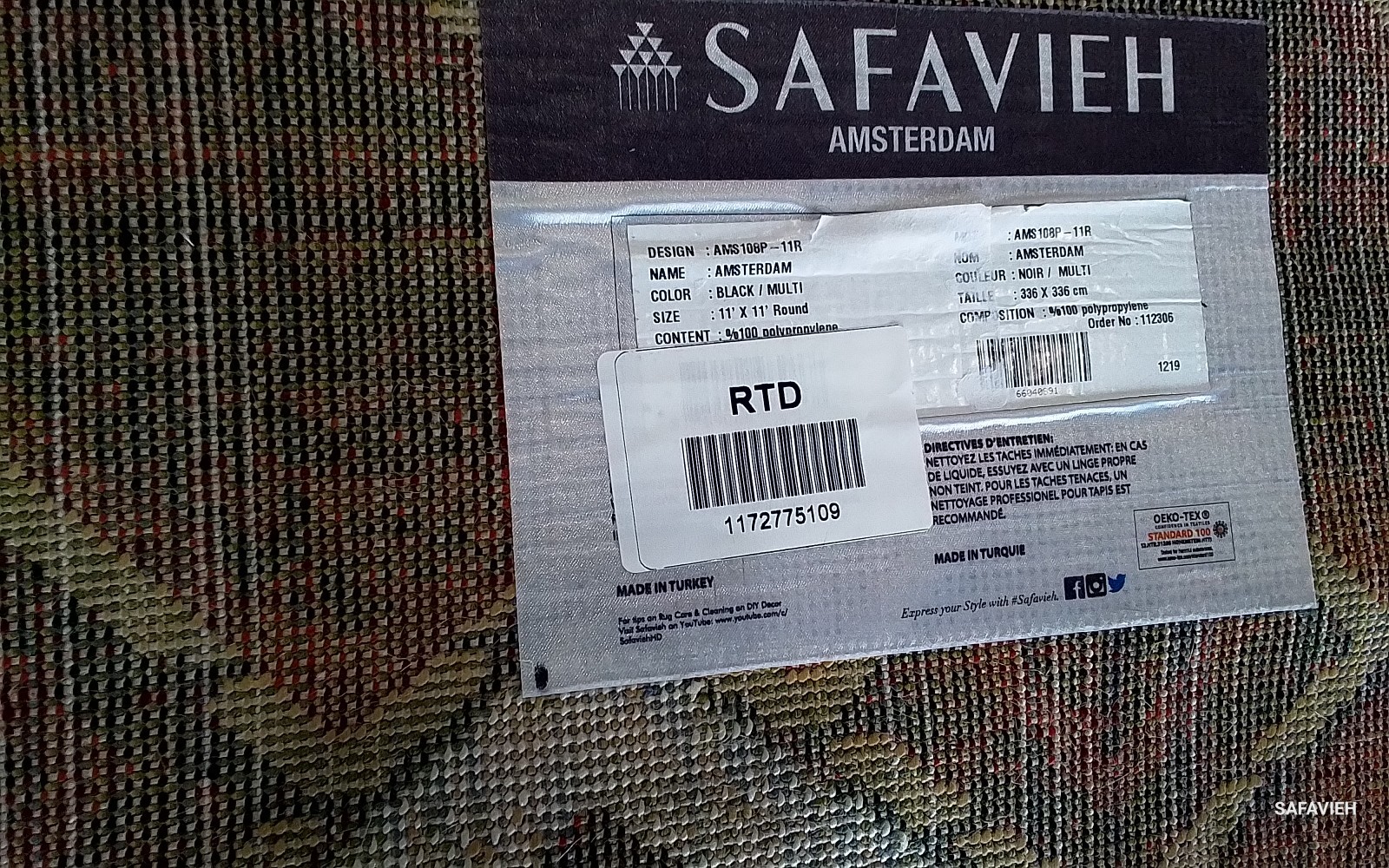BLACK / MULTI 11′-0″ x 11′-0″ Flaw in Rug, Reduced Price 1172775109 AMS108P-11R