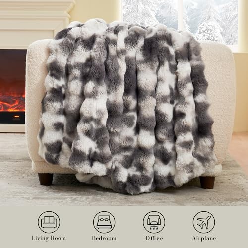Amélie Home Faux Fur Throw Blanket for Couch, Ultra Soft 50″ x 60″ Tie-dye Grey