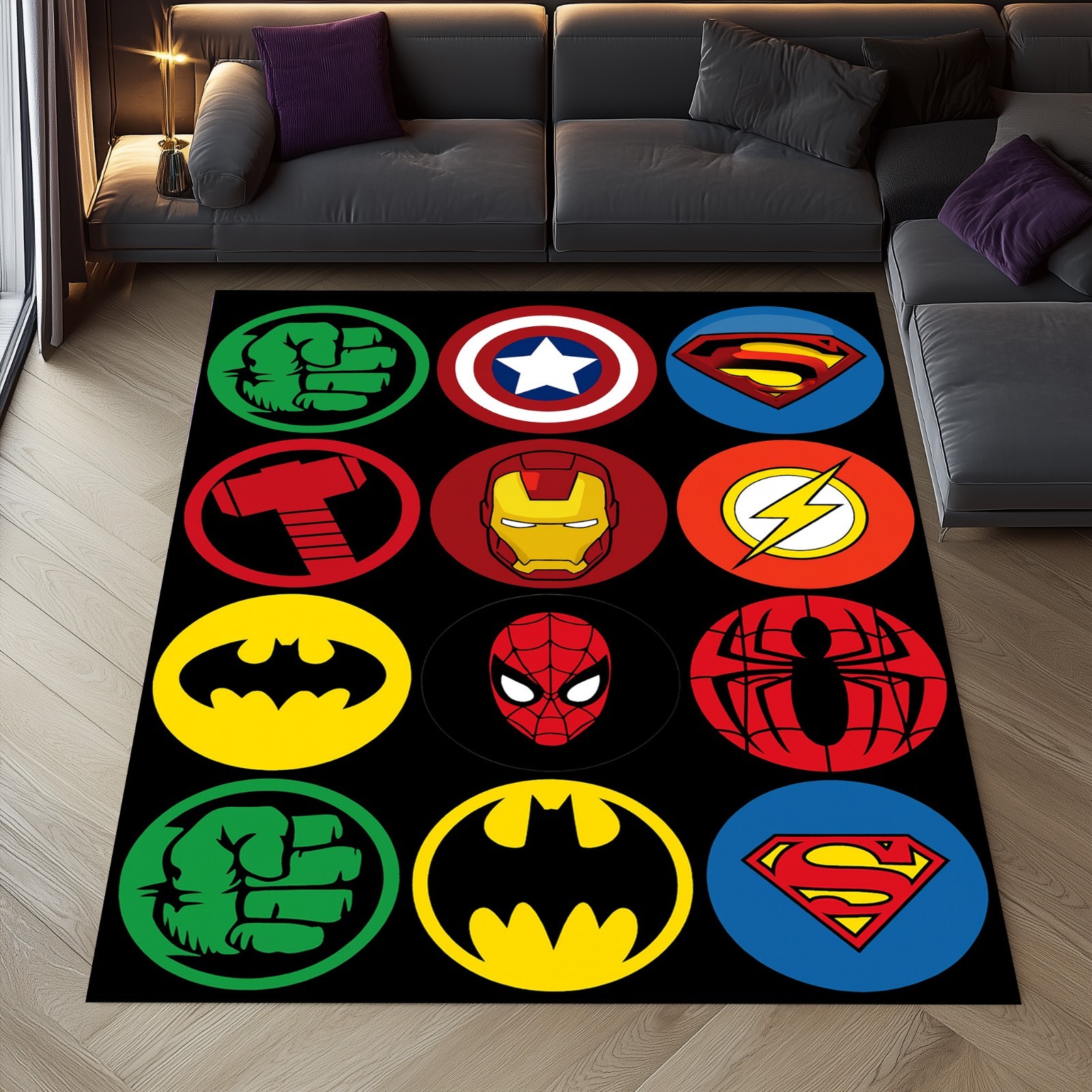 Super Hero Rug, Super Hero Logos, SuperheroRug, Kids Room Rug, Movie Carpet