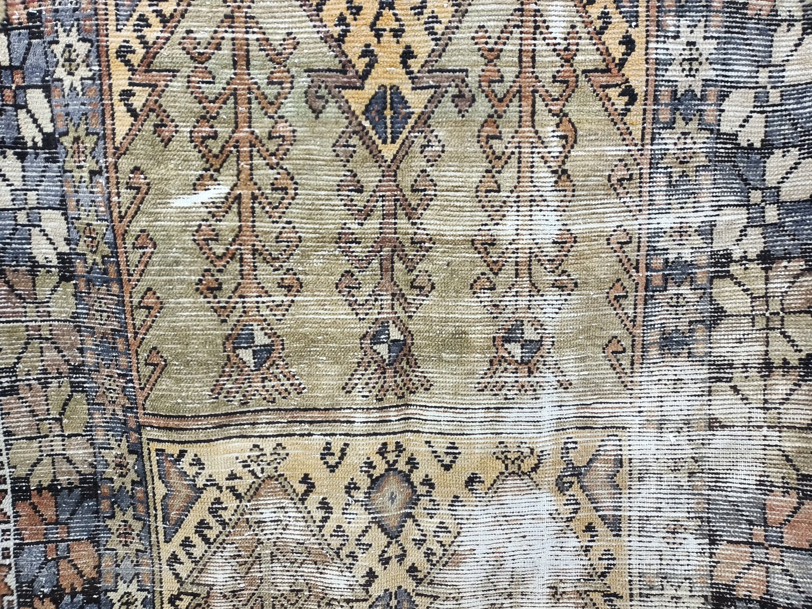 Turkish Handmade Rug Vintage Wool Ikat 4.6×9.7 Ft Rustic Nomadic Carpet