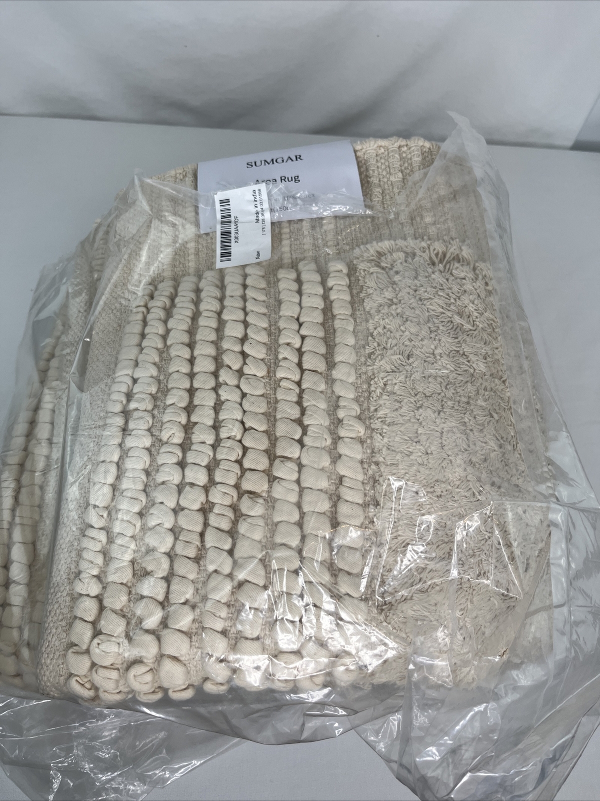 SUMGAR Beige Area Rug 5 x7 Washable Boho Rugs Cotton Woven Textured Thick Cre…
