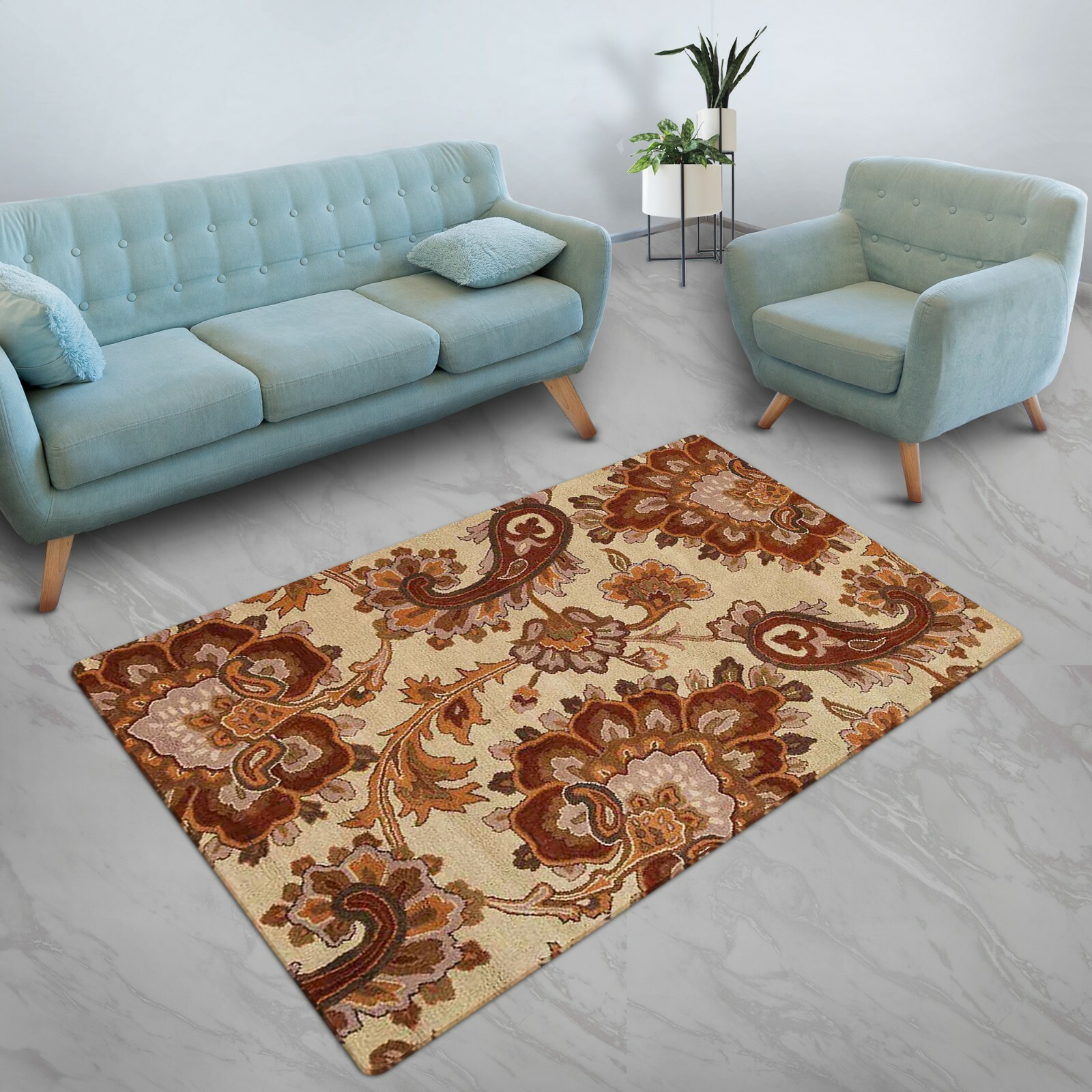 Eco-Friendly Hand Tufted Wool Area Rug Floral Beige BBH Homes BBK00151