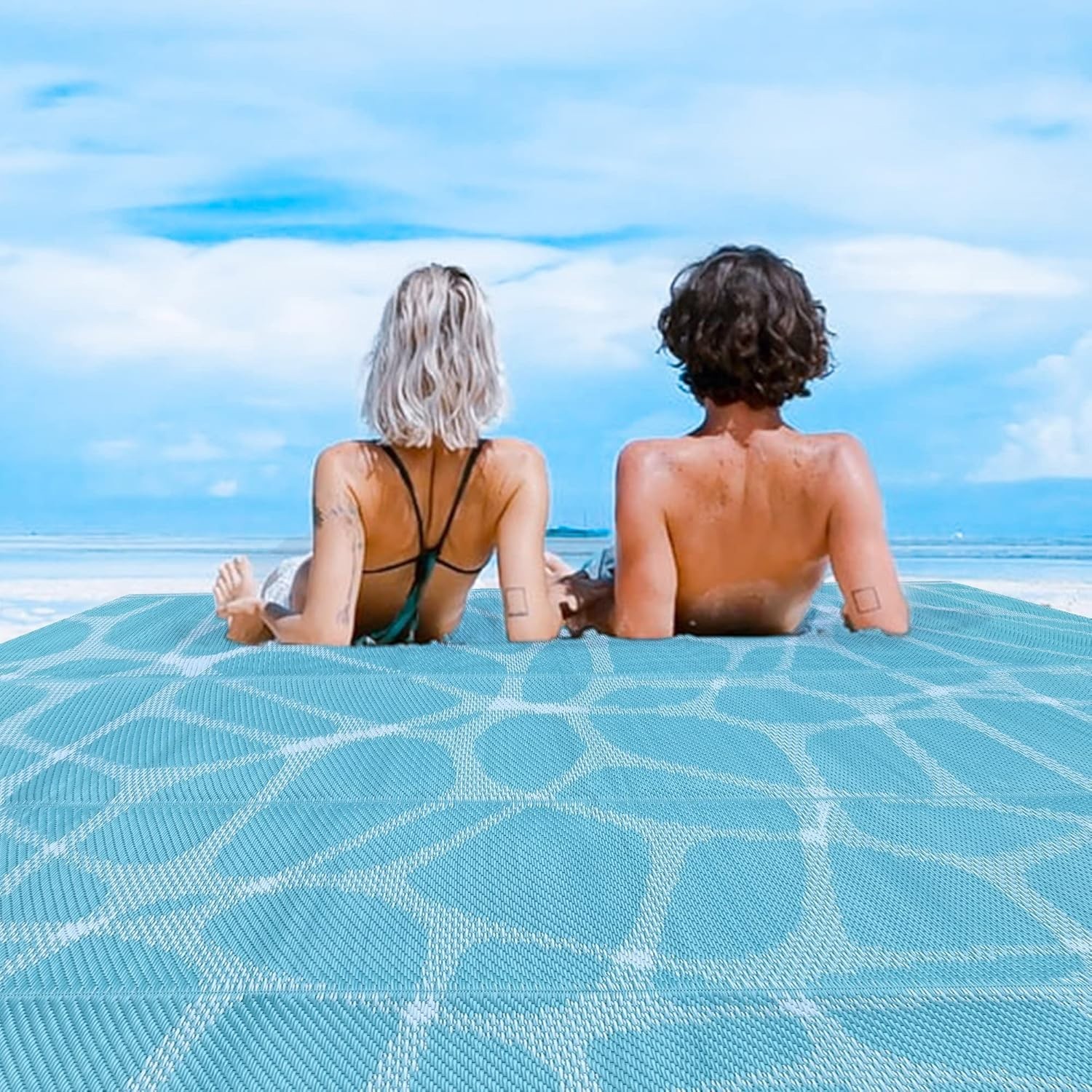 Blue 5×8 Waterproof Plastic Straw Rug Outdoor & Beach Reversible Mats