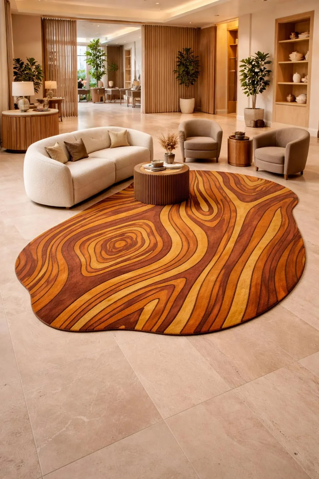 Irregular Hand Tufted Abstract Rug Wood Grain Earth Design Artistic Warmth