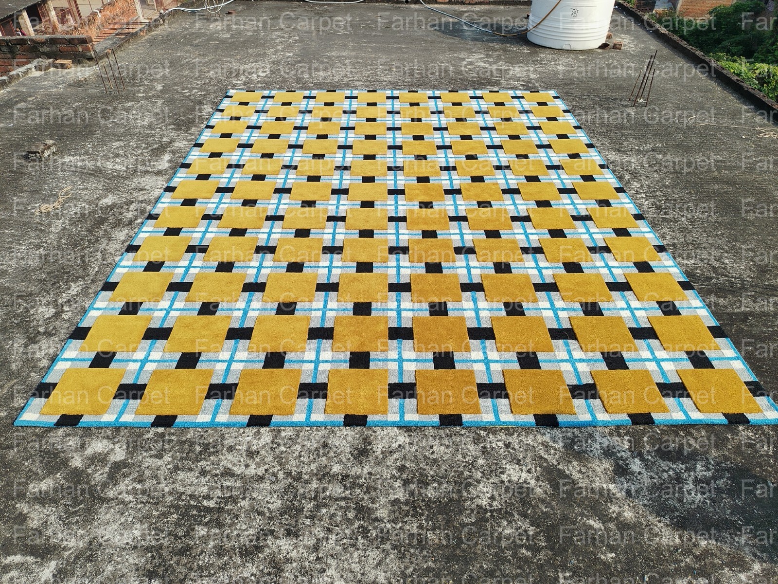 Hand Tufted Geometric Area Rug 12×15 Ft | Modern Checkered Wool Carpet for Large