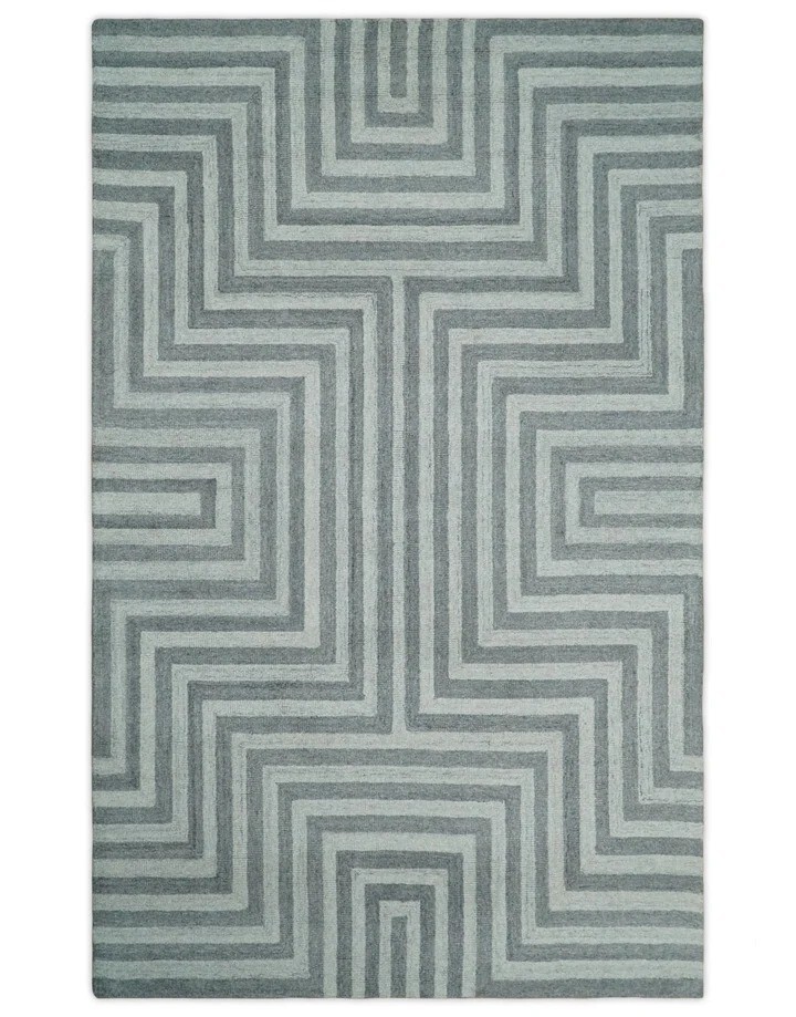 Gray Hand Tufted 100% Woolen Zig Zag Carpet Hand Made Customized Area Rug